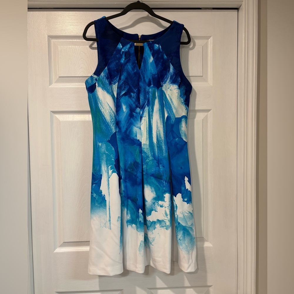 Vibrant Blue and White Midi Dress